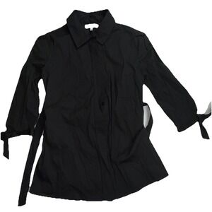 Milly Womens 3/4 Long‎ Sleeve Button Down Shirt Blouse Black Size M Ribbon Belt